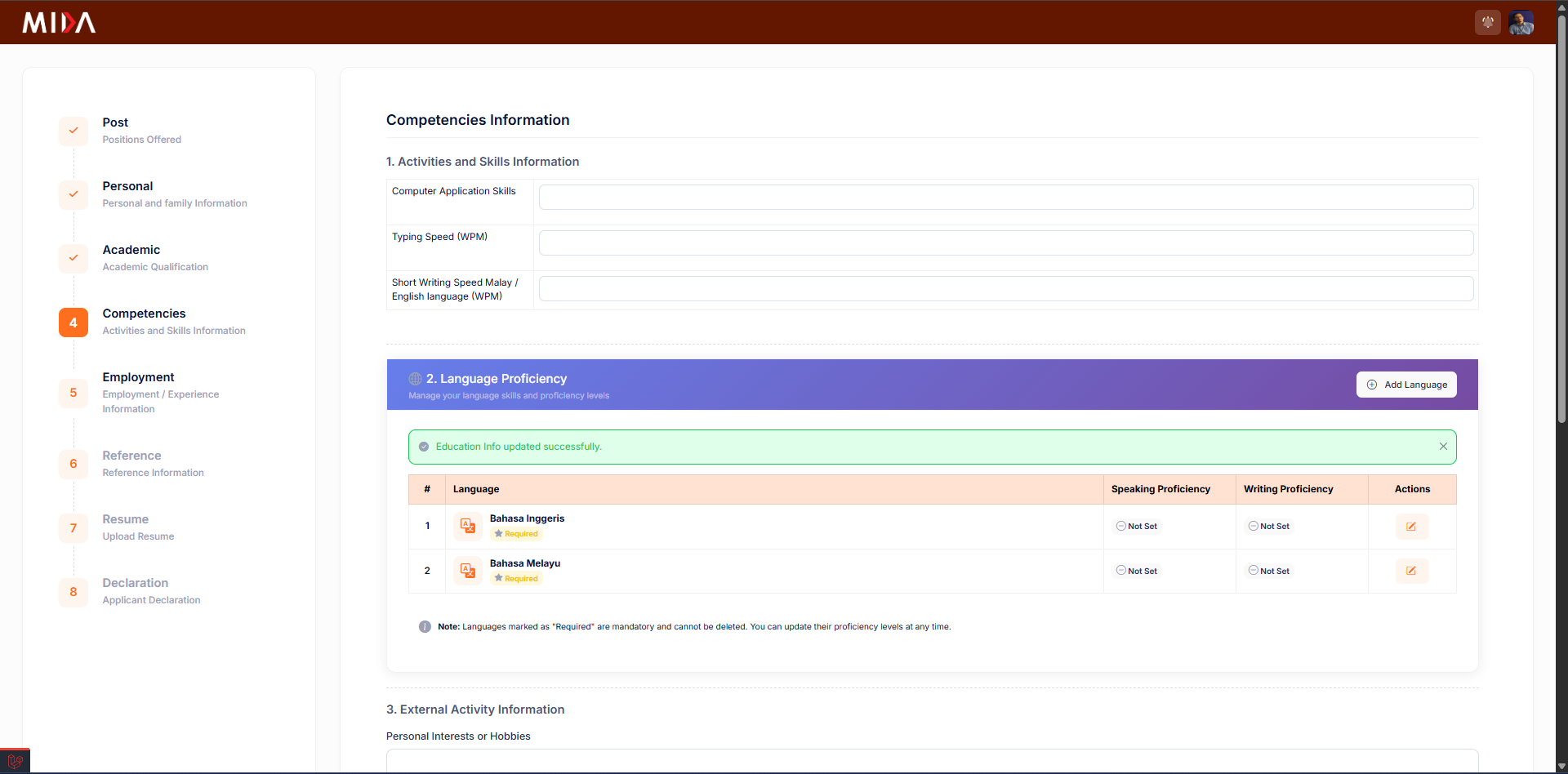 Competencies & Skills screenshot