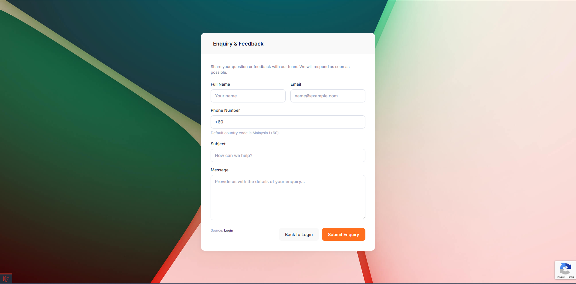 Enquiry & Feedback screenshot